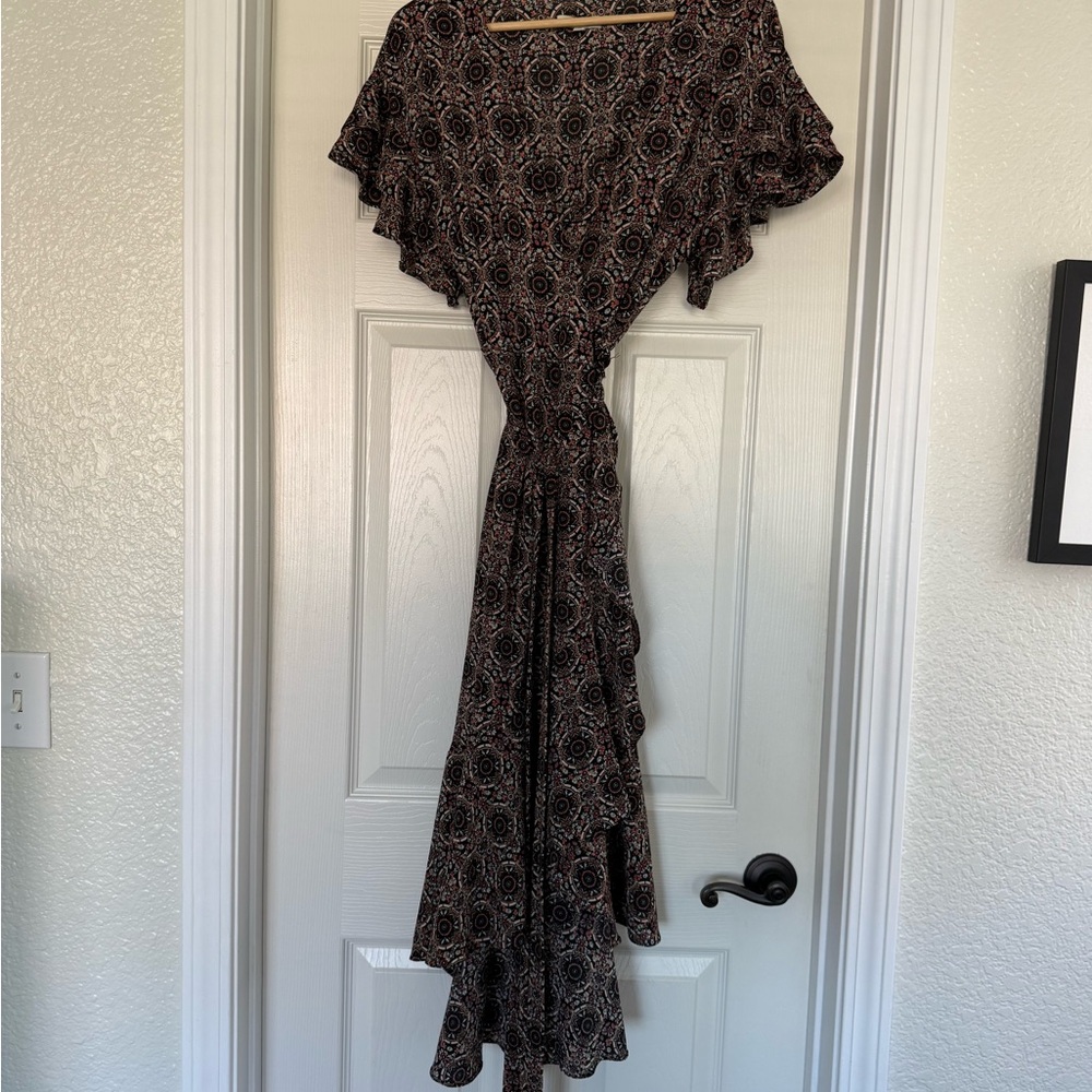 Max Studio Brown Cream Red Wrap Sundress
